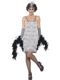 Flapper Costume, Silver, with Short Dress