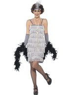 Flapper Costume, Silver, with Short Dress