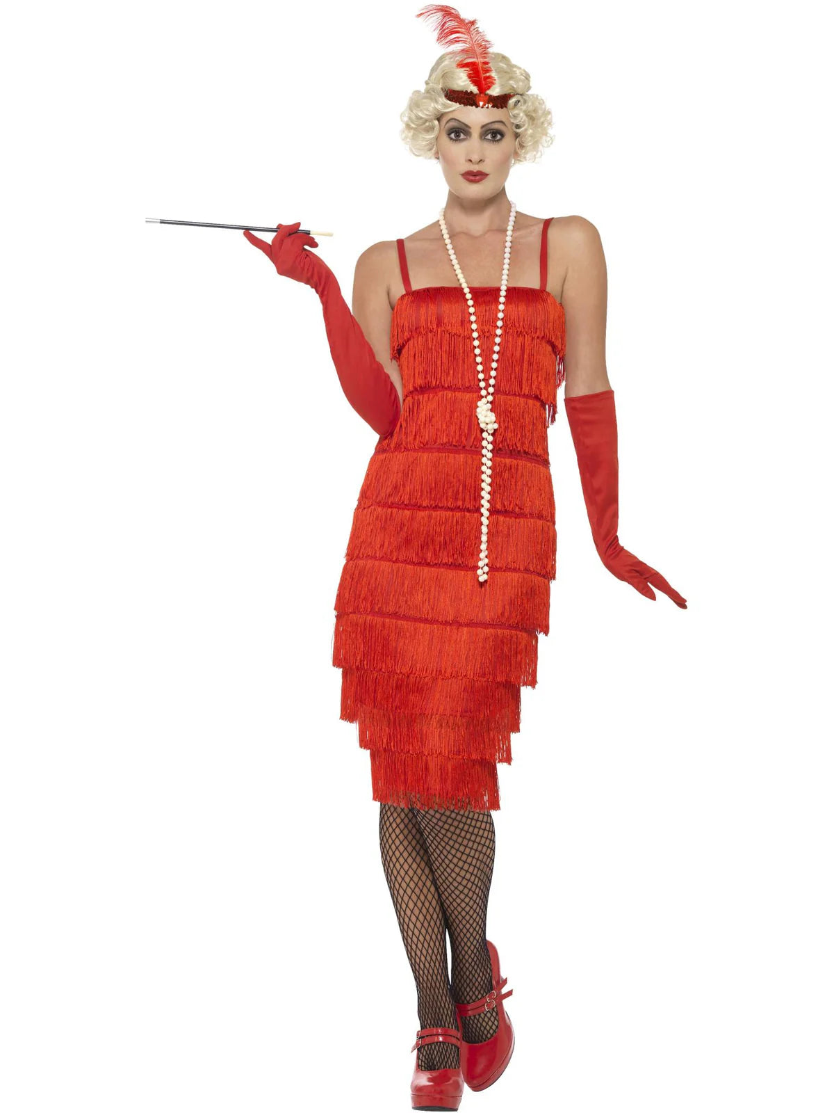 Flapper Costume, Red, with Long Dress