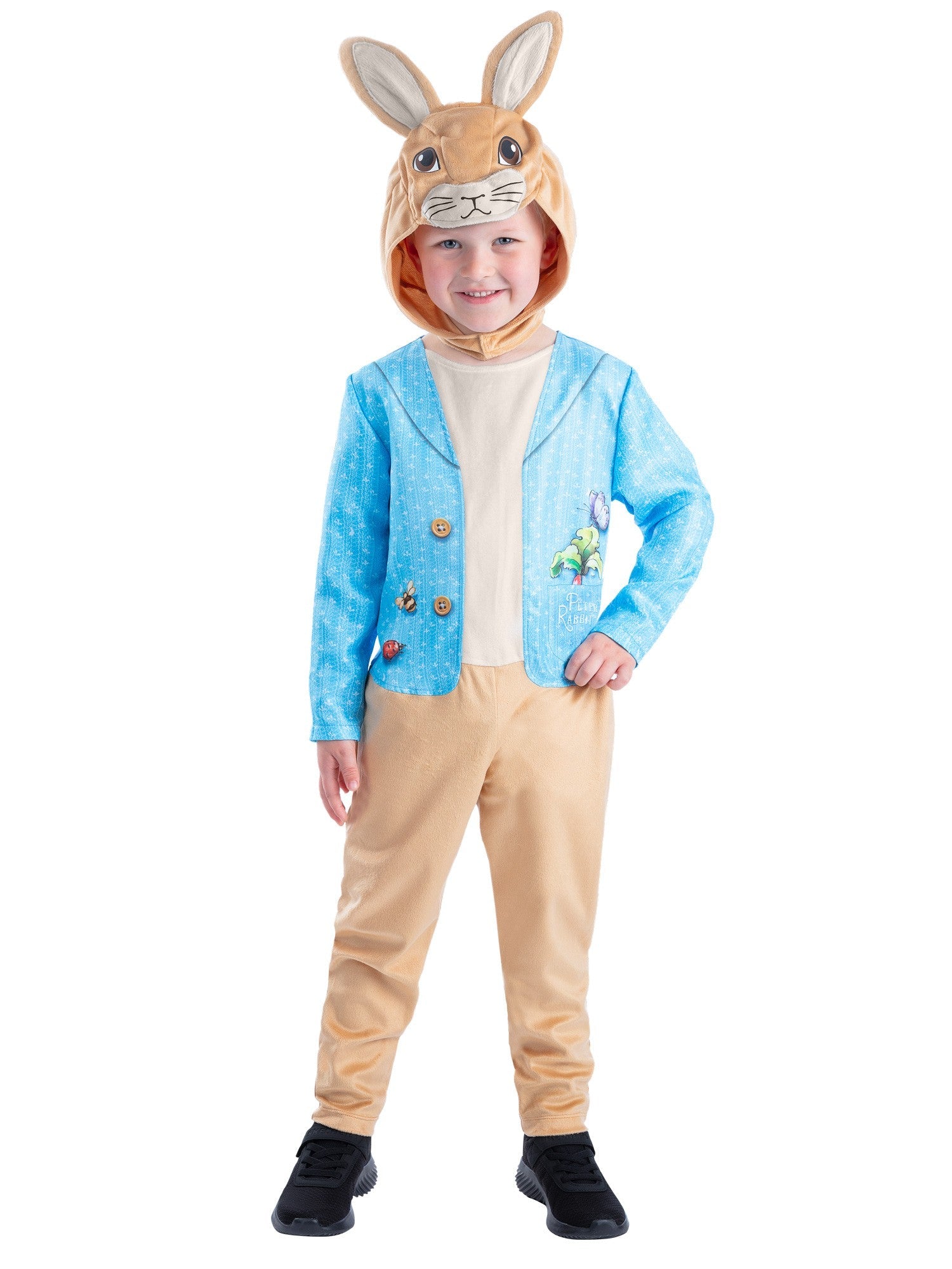 Kids Peter Rabbit Classic Costume with Hood â€“ Boys Storybook Fancy Dress Onesie