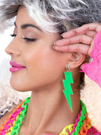 80s Neon Lightning Bolt Earrings, Green