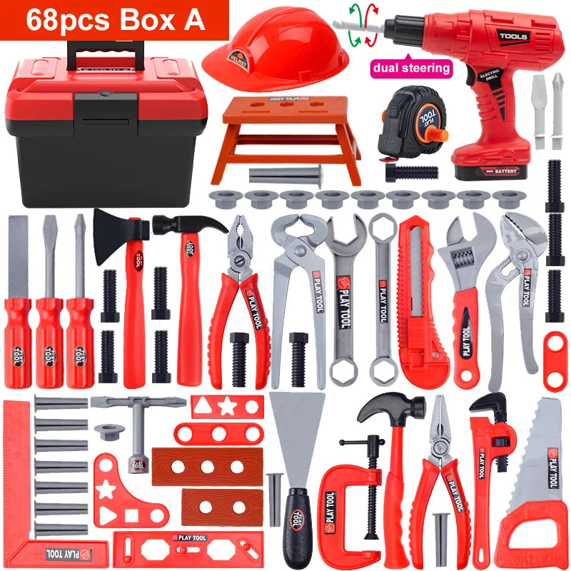 Children's Tool Set with Electric Toy Drill Kids Power Construction Toy Pretend Play Toy Tools Kit for Toddler Boys Girls Child
