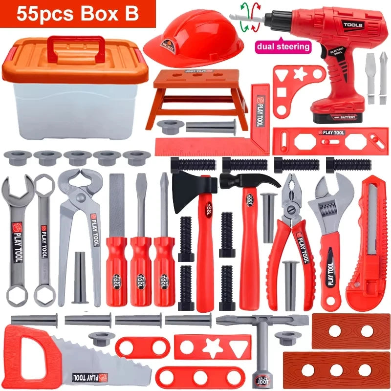 Children's Tool Set with Electric Toy Drill Kids Power Construction Toy Pretend Play Toy Tools Kit for Toddler Boys Girls Child