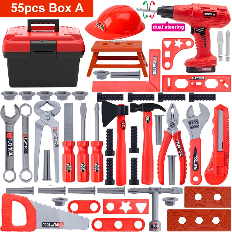 Children's Tool Set with Electric Toy Drill Kids Power Construction Toy Pretend Play Toy Tools Kit for Toddler Boys Girls Child