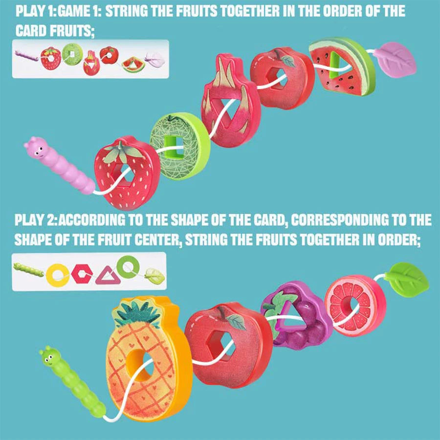 Baby Toys Shape Color Sorter, Fruits Lacing Beads for Early Learning Fine Motor Skills Training, Birthday Gifts 1-3 Years Old