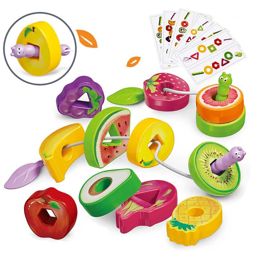 Baby Toys Shape Color Sorter, Fruits Lacing Beads for Early Learning Fine Motor Skills Training, Birthday Gifts 1-3 Years Old