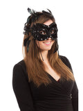 Noir Velvet Masquerade Mask with Feathers