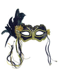 Black Metallic Mask With Feather