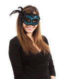 Azure Side-Feather Masquerade Mask