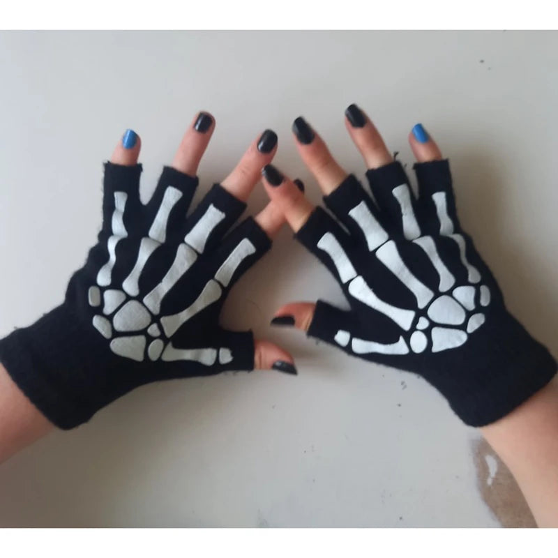 Glow in the Dark Skeleton Fingerless Gloves for Halloween