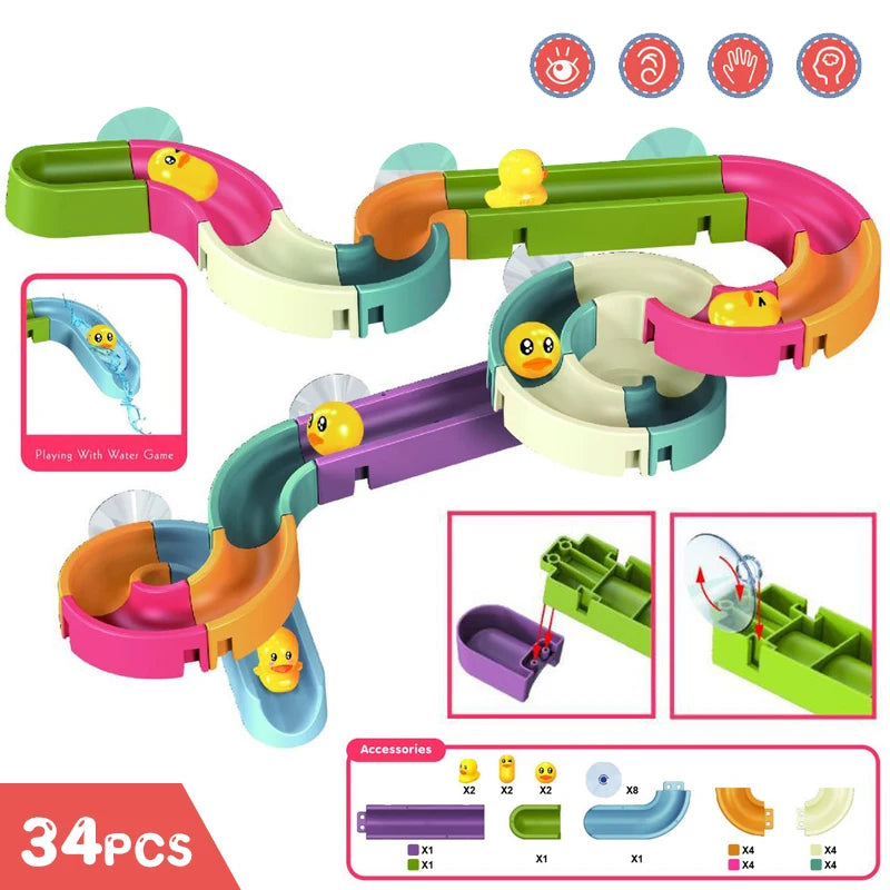 New Baby Bath Kids Toys Rainbow Shower Pipeline Yellow Ducks Slide Tracks Bathroom Educational Water Game Toy for Children Gifts