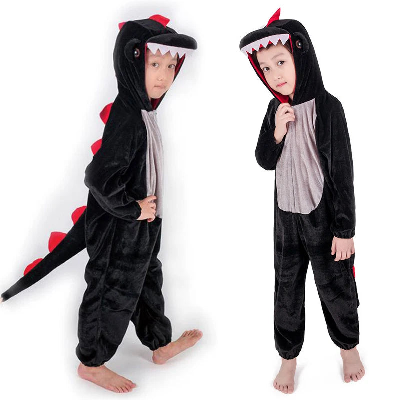 Kids Dinosaur Kigurumi Costume Green Black Role Play Suit