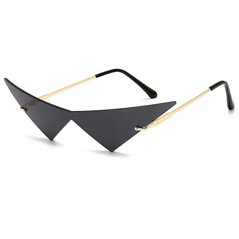 Oversized Rimless Cat Eye Sunglasses UV400 One-Piece Lens