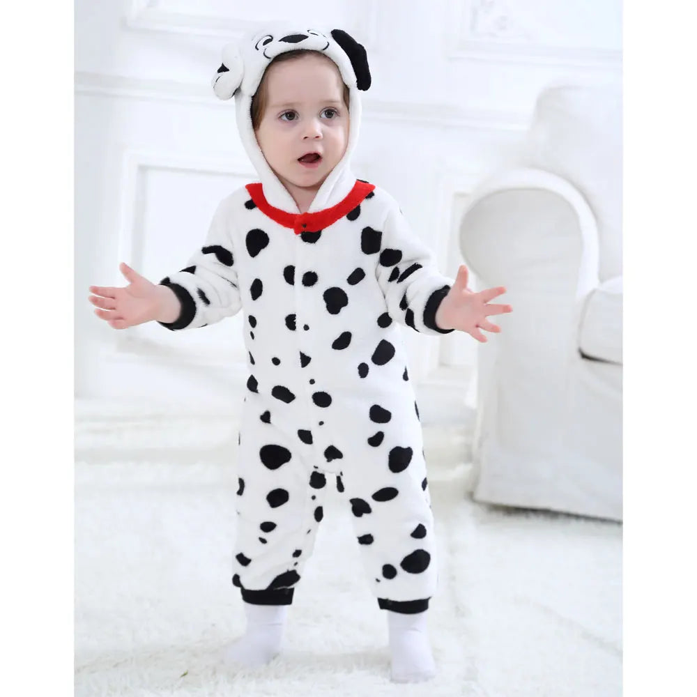 Umorden Baby Dalmatians Spotty Dog Costume Kigurumi Cartoon Animal Rompers Infant Toddler Jumpsuit Flannel Halloween Fancy Dress