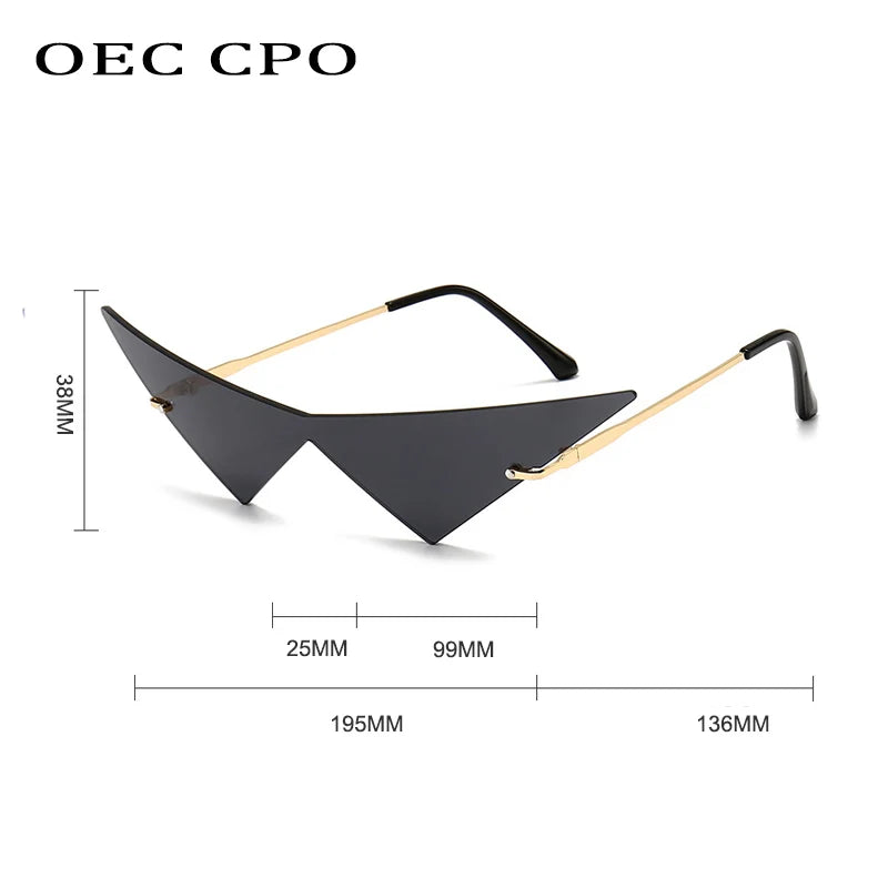 Oversized Rimless Cat Eye Sunglasses UV400 One-Piece Lens