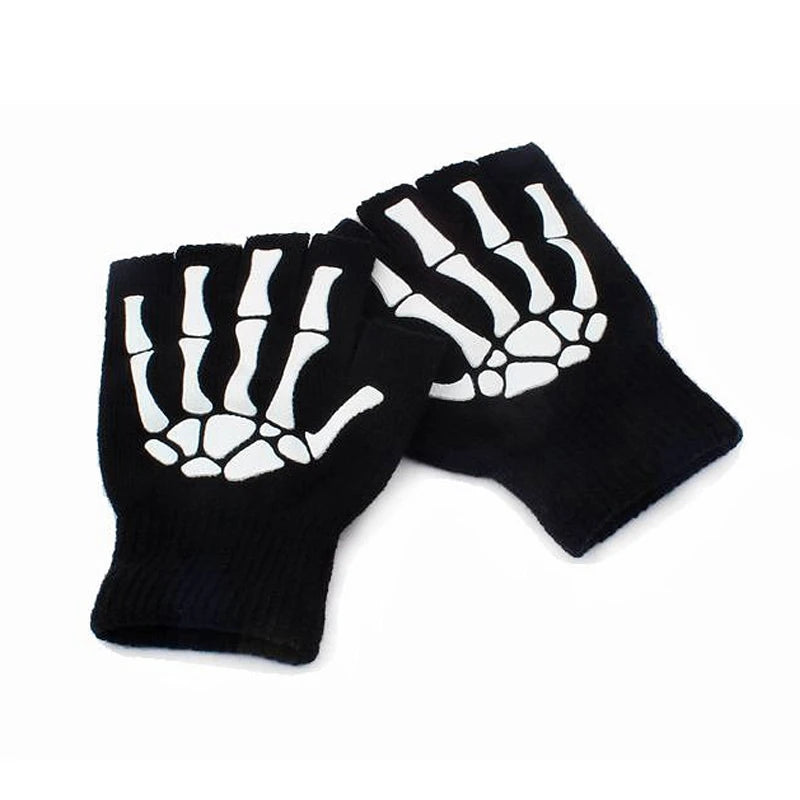 Glow in the Dark Skeleton Fingerless Gloves for Halloween