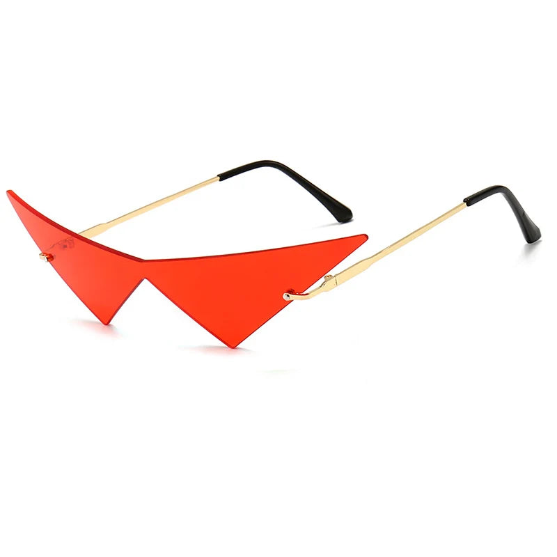 Oversized Rimless Cat Eye Sunglasses UV400 One-Piece Lens