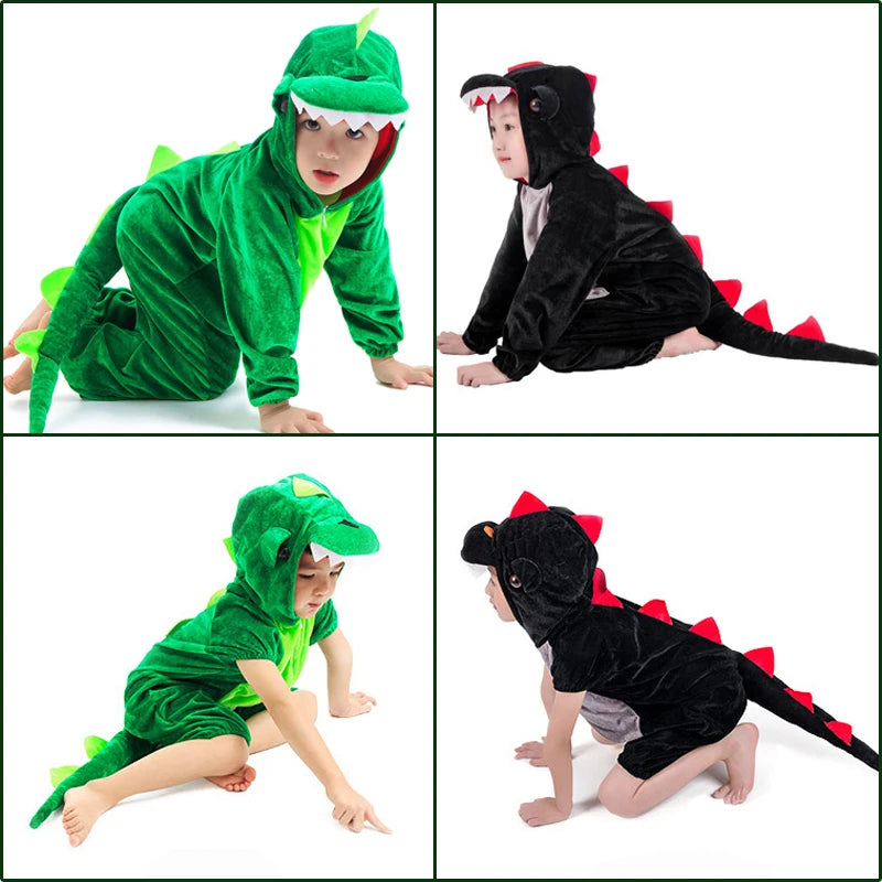 Kids Dinosaur Kigurumi Costume Green Black Role Play Suit