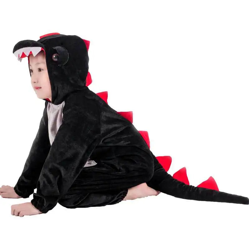 Kids Dinosaur Kigurumi Costume Green Black Role Play Suit