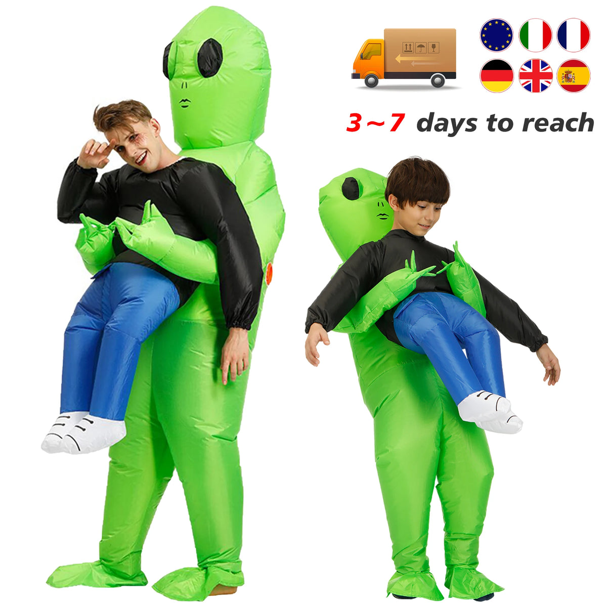Adult Green Alien Inflatable Costume for Halloween & Parties