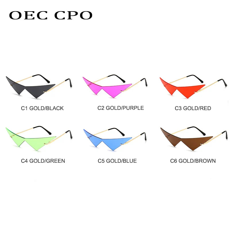 Oversized Rimless Cat Eye Sunglasses UV400 One-Piece Lens