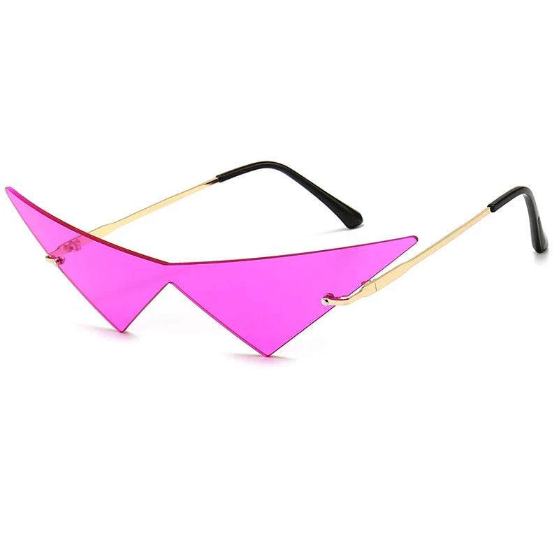 Oversized Rimless Cat Eye Sunglasses UV400 One-Piece Lens