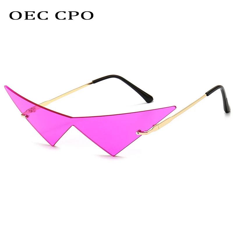Oversized Rimless Cat Eye Sunglasses UV400 One-Piece Lens