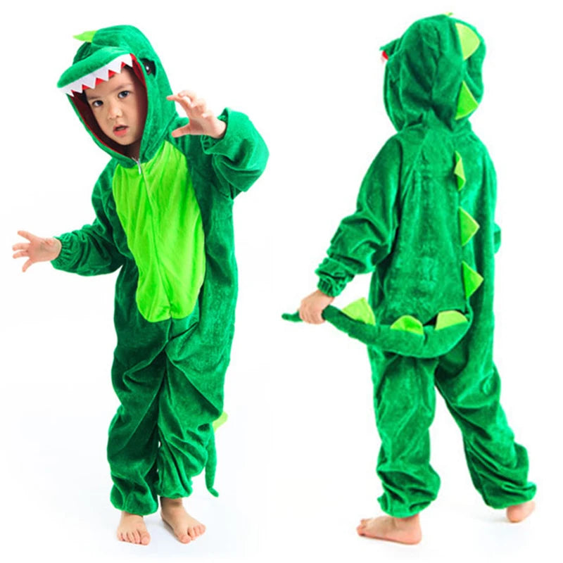 Kids Dinosaur Kigurumi Costume Green Black Role Play Suit