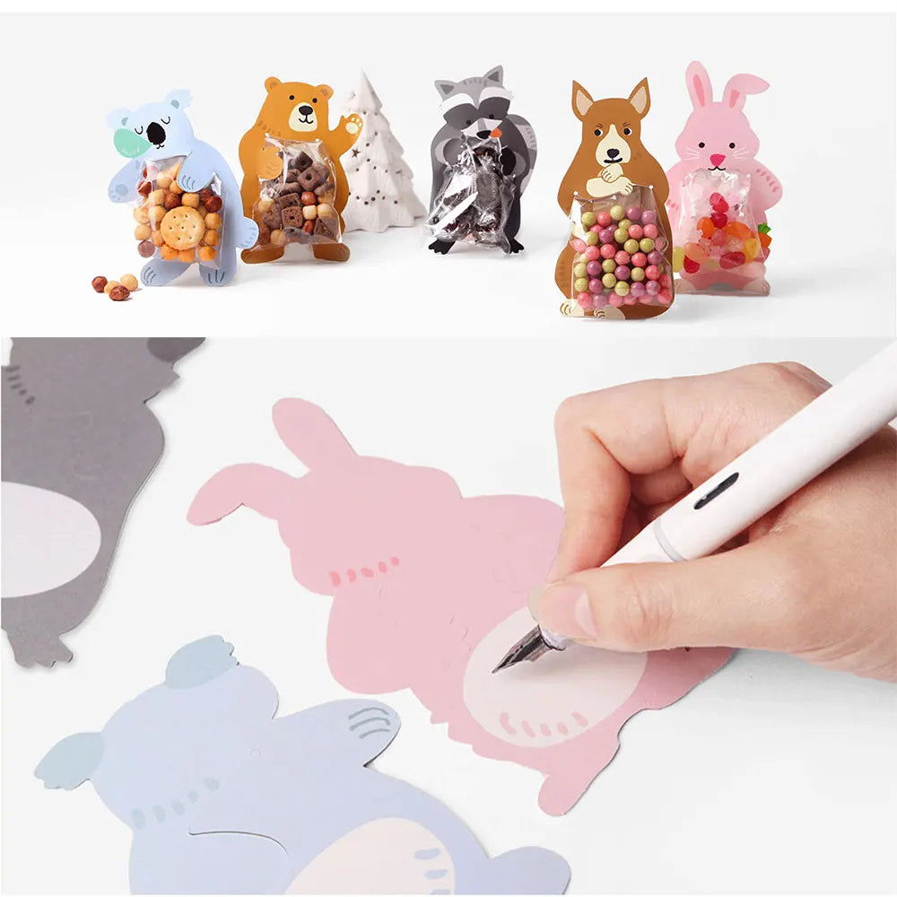 10pcs/lot Cute Animal Bear Rabbit Candy Bags Cookie Bags Gift Bags Greeting Cards Baby Shower Birthday Party candy box