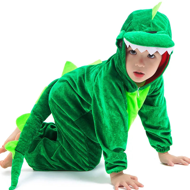 Kids Dinosaur Kigurumi Costume Green Black Role Play Suit