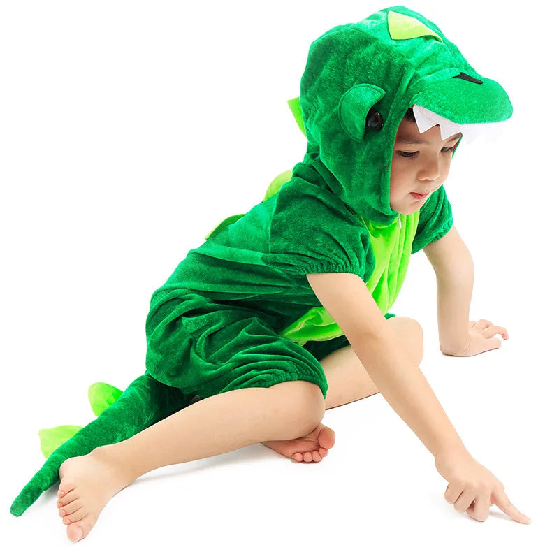 Kids Dinosaur Kigurumi Costume Green Black Role Play Suit
