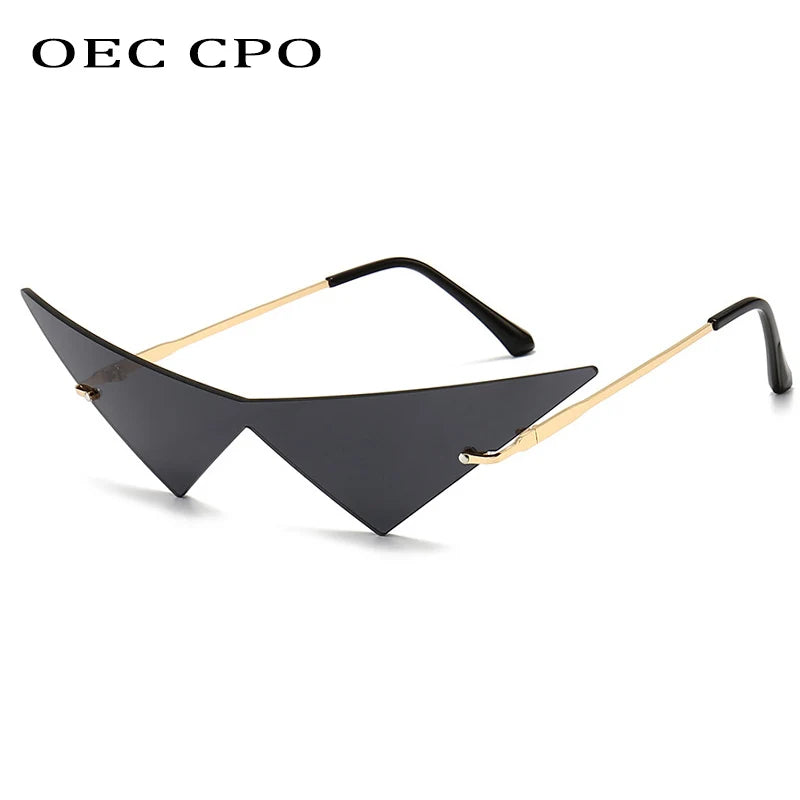 Oversized Rimless Cat Eye Sunglasses UV400 One-Piece Lens