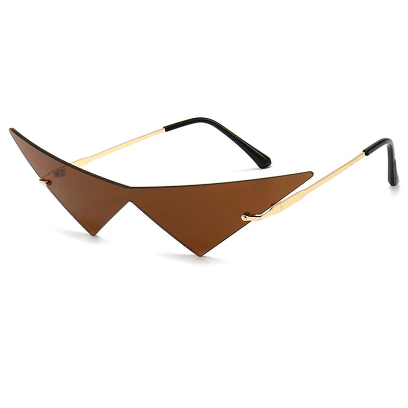 Oversized Rimless Cat Eye Sunglasses UV400 One-Piece Lens