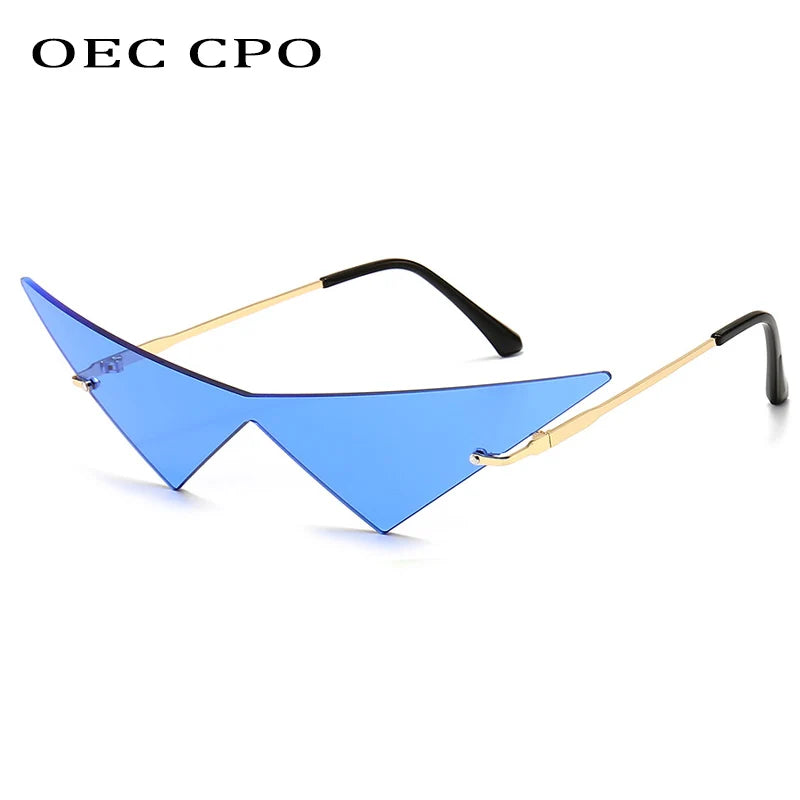 Oversized Rimless Cat Eye Sunglasses UV400 One-Piece Lens