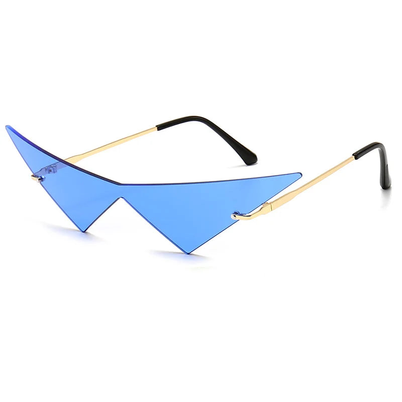 Oversized Rimless Cat Eye Sunglasses UV400 One-Piece Lens