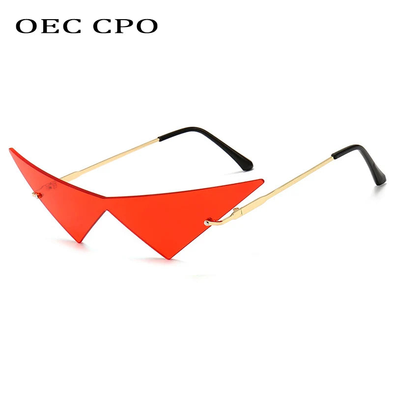 Oversized Rimless Cat Eye Sunglasses UV400 One-Piece Lens