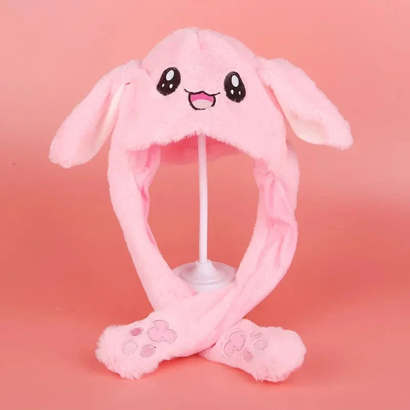 Plush Rabbit Hat with Moving Ears for Kids and Adults