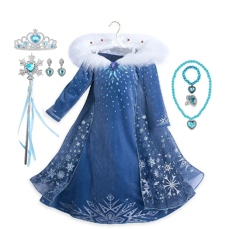 Girls Winter Snow Queen Princess Dress Costume
