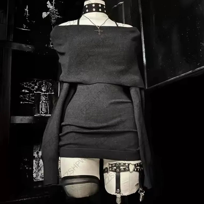 Chic Punk Y2K Dress Aesthetics Graphic Print Fashion Rock Goth Braces skirt Vintage Hiphop Sexy Pleated skirt Summer Streetwear