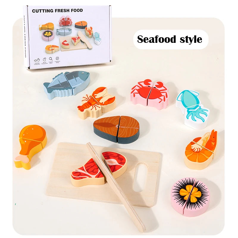 Wooden Kitchen Pretend Toy Simulation Cutting Fruit Food Game Velcro Play Kitchen Accessories Montessori Educational Toy For Kid