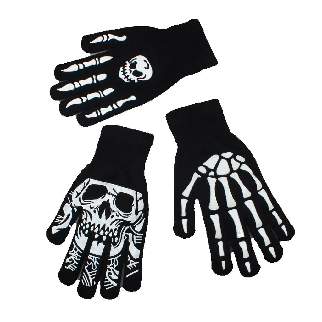 Halloween Skull Ghost Claw Printed Fluorescent Glow-in-the-Dark Gloves Women Adult Outdoor Riding Warm Knitted Gloves Cosplay
