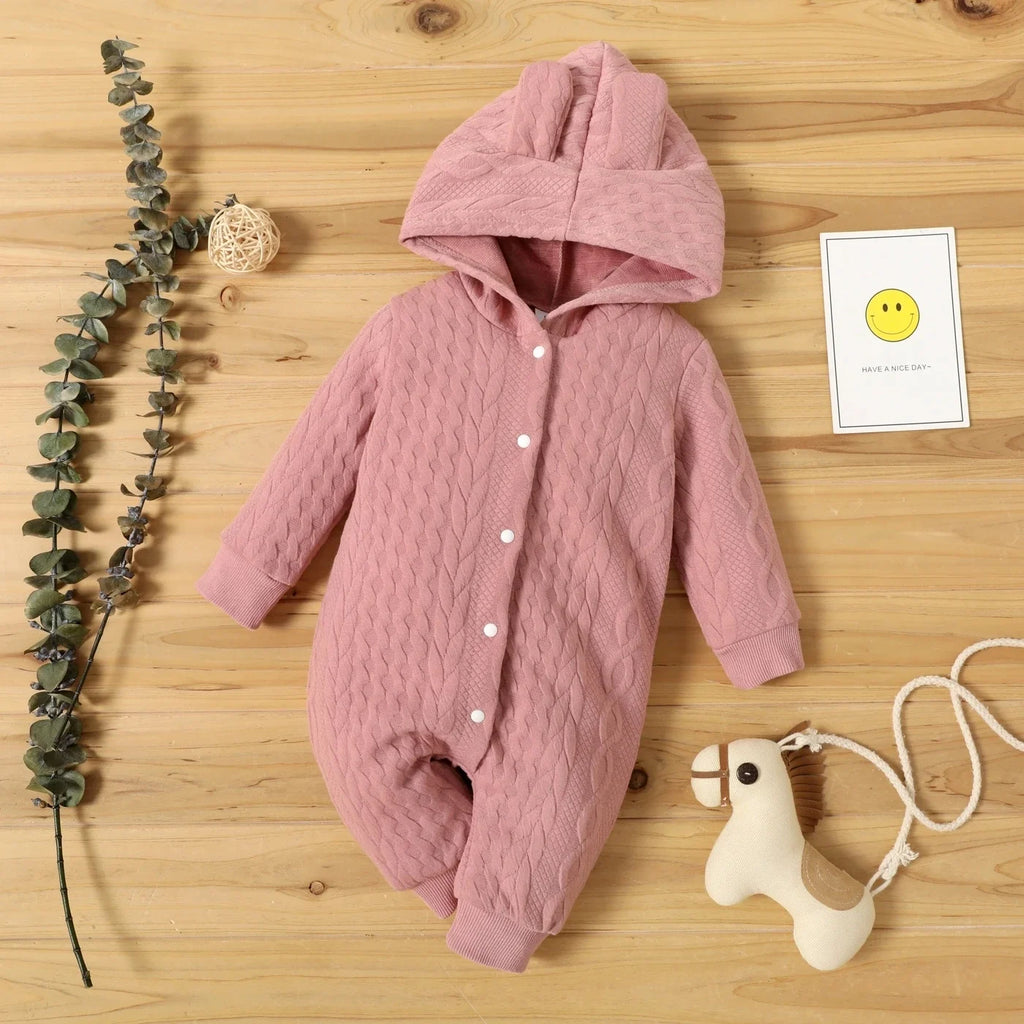 Baby Hooded Romper with Cute Ears, Long Sleeve Bodysuit, 0 to 18 Months