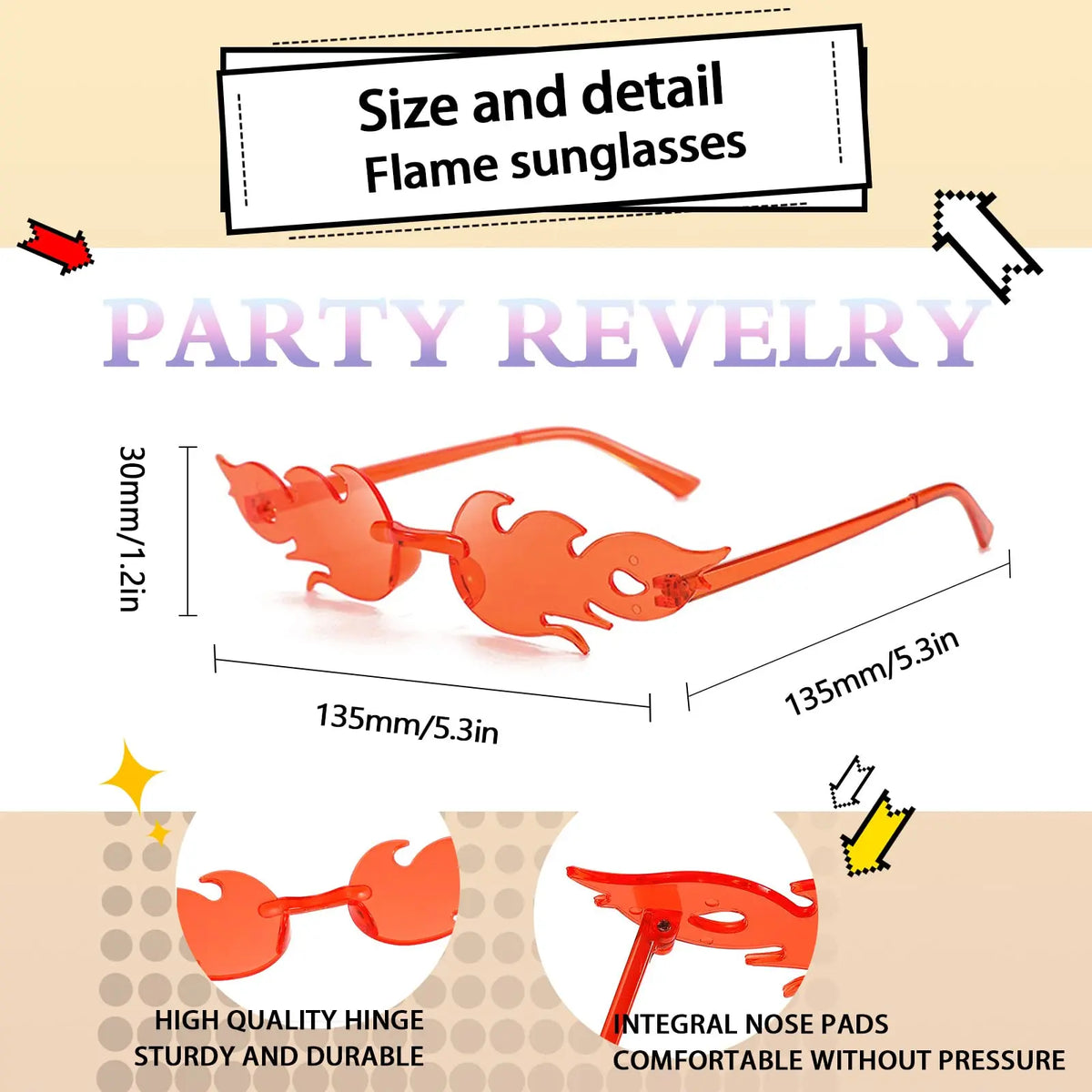 12-120 Pcs Red Fire Flame Glasses Fire Shape Sunglasses Fire Sunglasses Party Decor for Summer Shower Wedding Halloween Cosplay