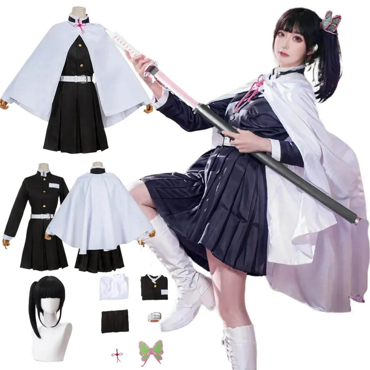 Anime-Inspired Kimono Cosplay Costume with Wig for Women
