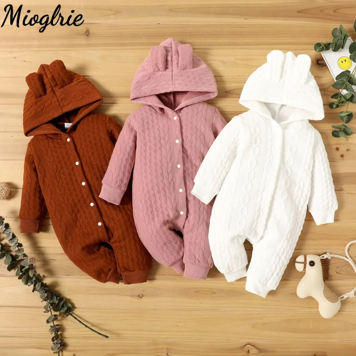 Baby Hooded Romper with Cute Ears, Long Sleeve Bodysuit, 0 to 18 Months