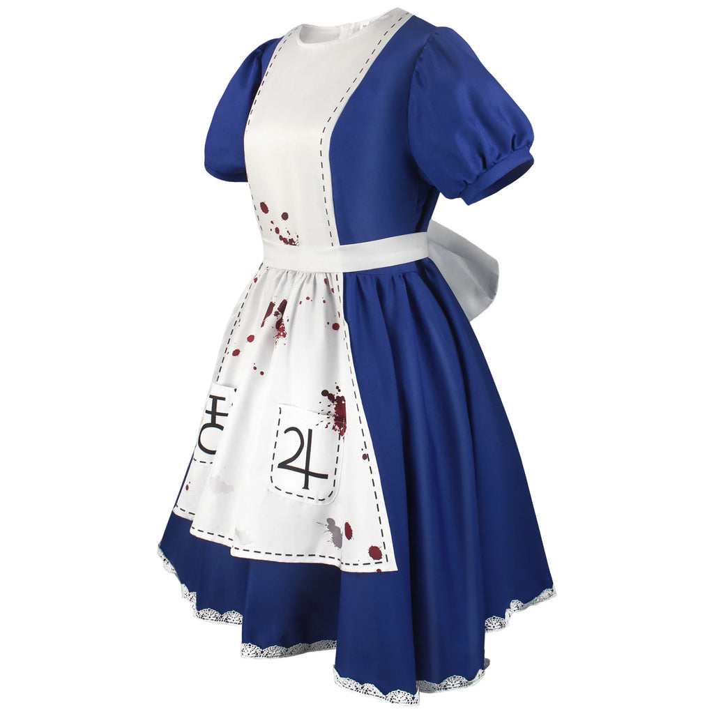 Women's Alice-Inspired Cosplay Dress with Apron & Necklace