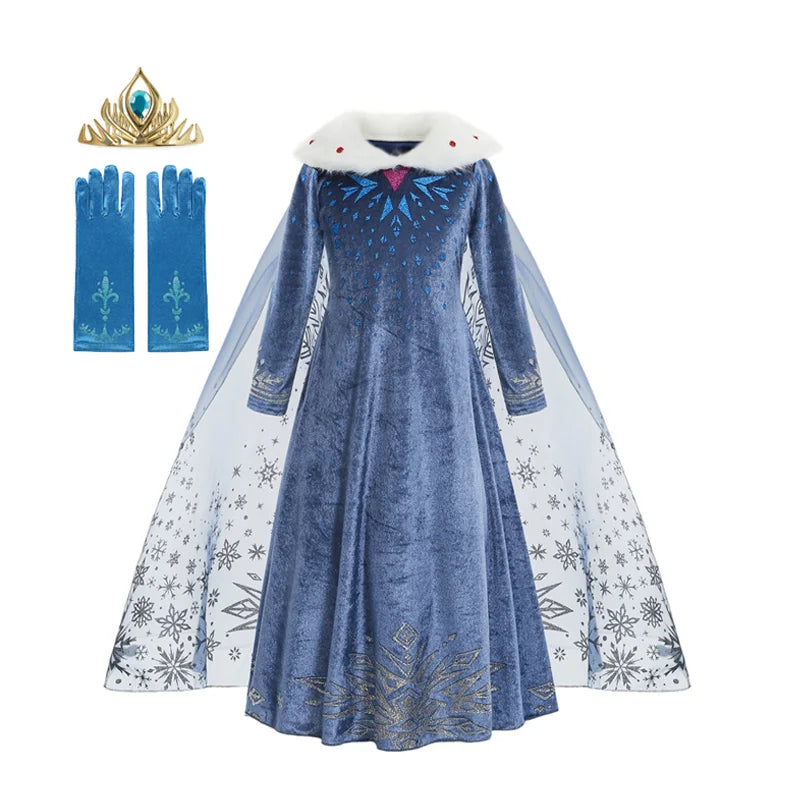 Girls Winter Snow Queen Princess Dress Costume Long Sleeve