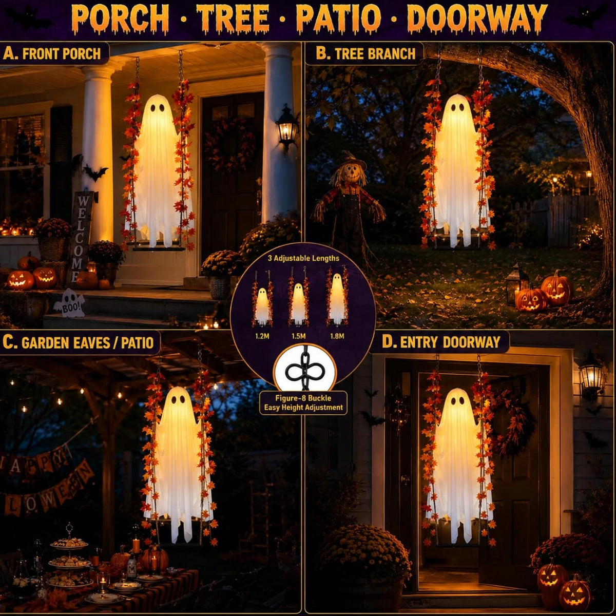 Luminous Halloween Hanging Swing Ghost Adjustable Brightness Yard Flying Ghost Swing Ornament LED Remote-controlled