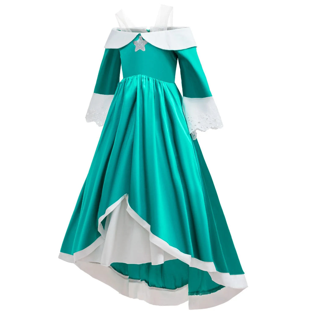 Girls Blue Galaxy Princess Long Dress Halloween Costume