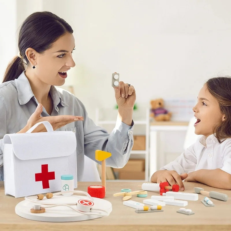 Wooden Doctor Kit For Kids,Pretend Playset For Toddlers With Medical Bag For Boys and Girls Fun Role Playing Game